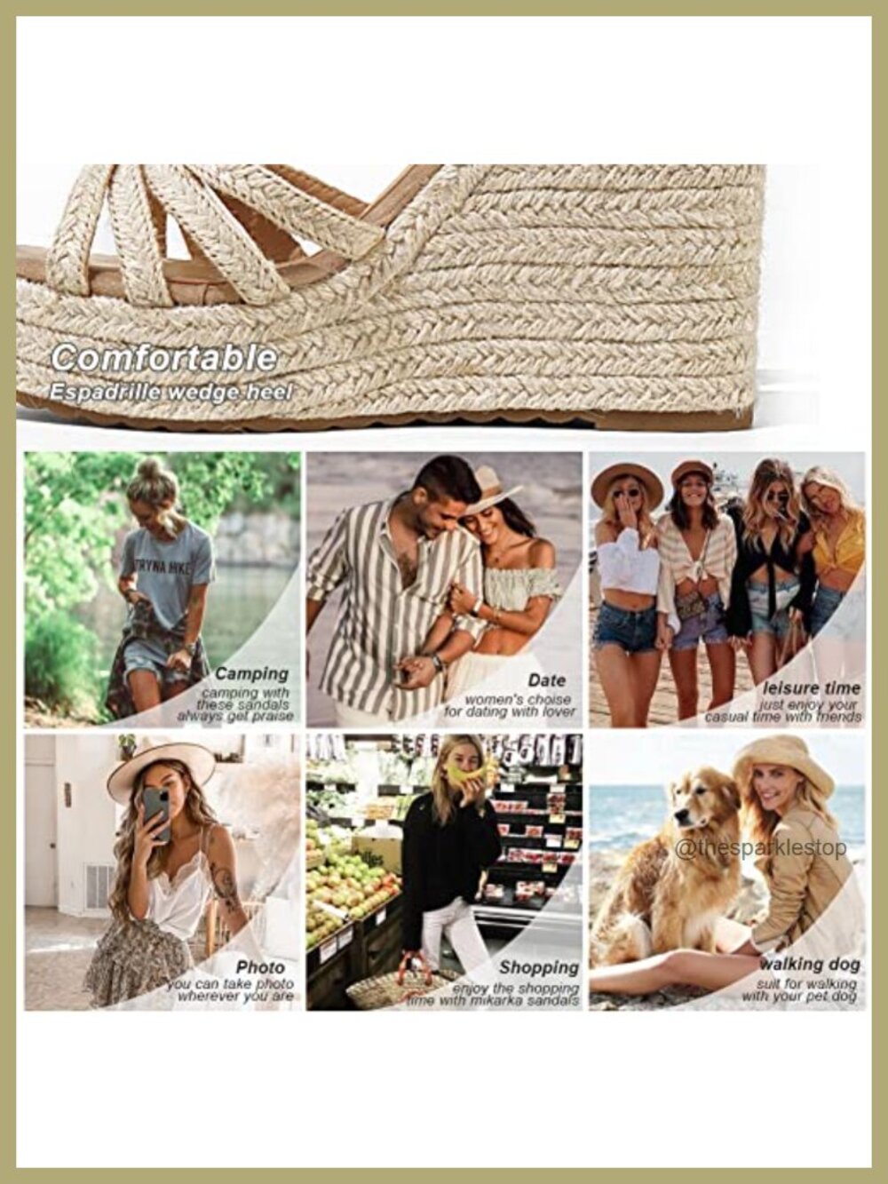 Women's Espadrille Wedge Heels Sandals Open Toe Platform Linen Straw Woven - Picture 5 of 6